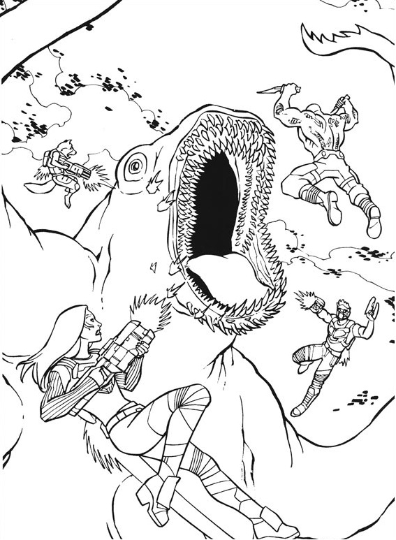 Dibujo de Guardianes Luchando con Monstruo para Colorear
