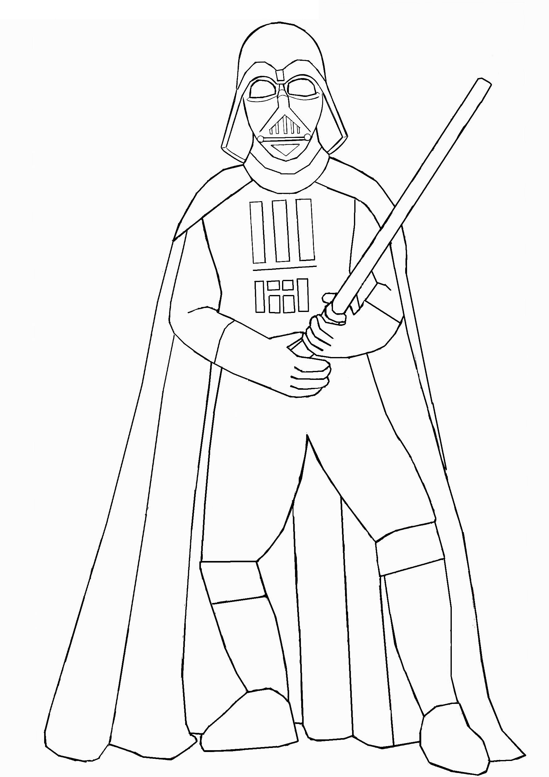 Dibujo de Darth Vader Sosteniendo un Sable de Luz para Colorear