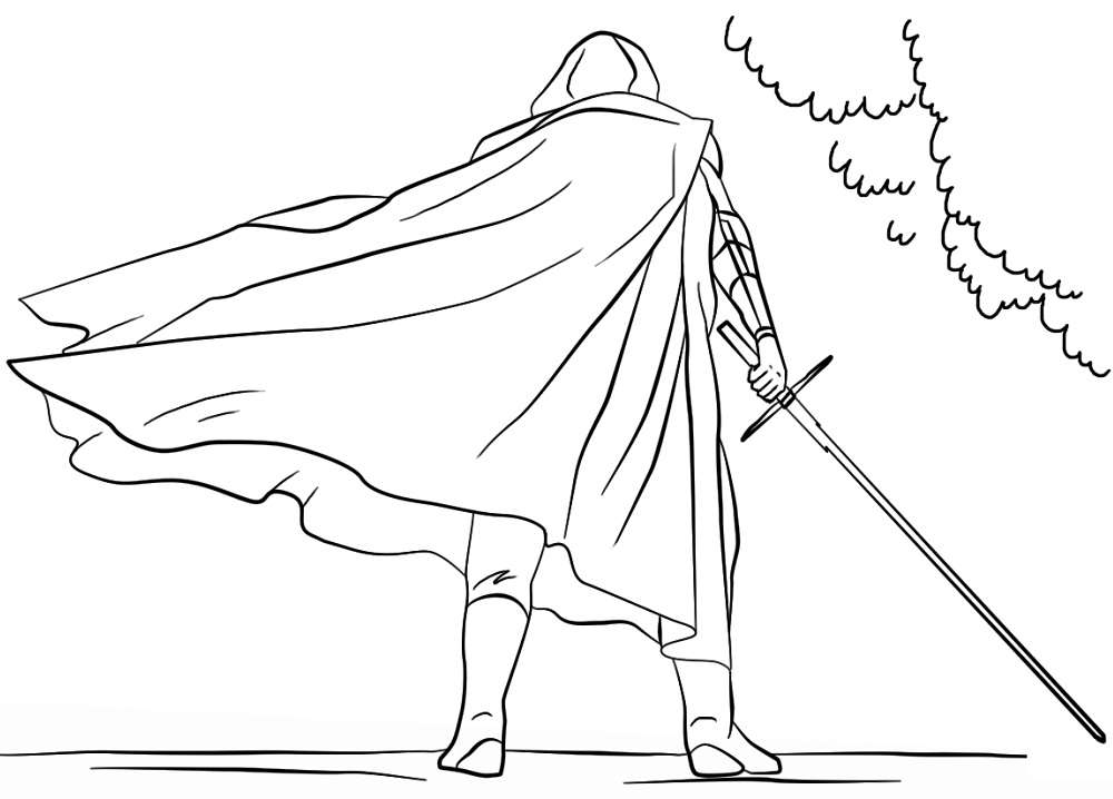 Dibujo de Kylo Ren con Sable de Luz para Colorear