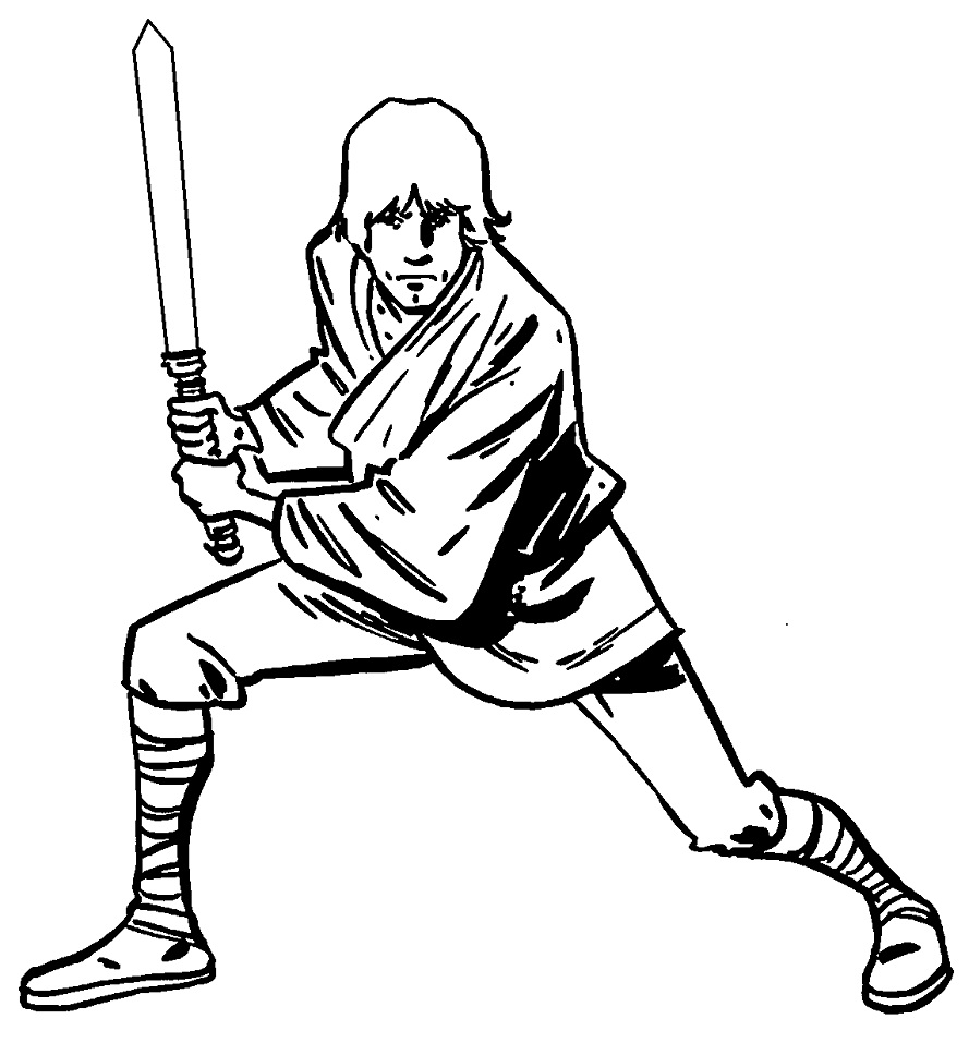 Dibujo de Luke Skywalker con Sable de Luz para Colorear