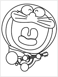 Dibujo de Doraemon Esta Tocando la Guitarra para Colorear