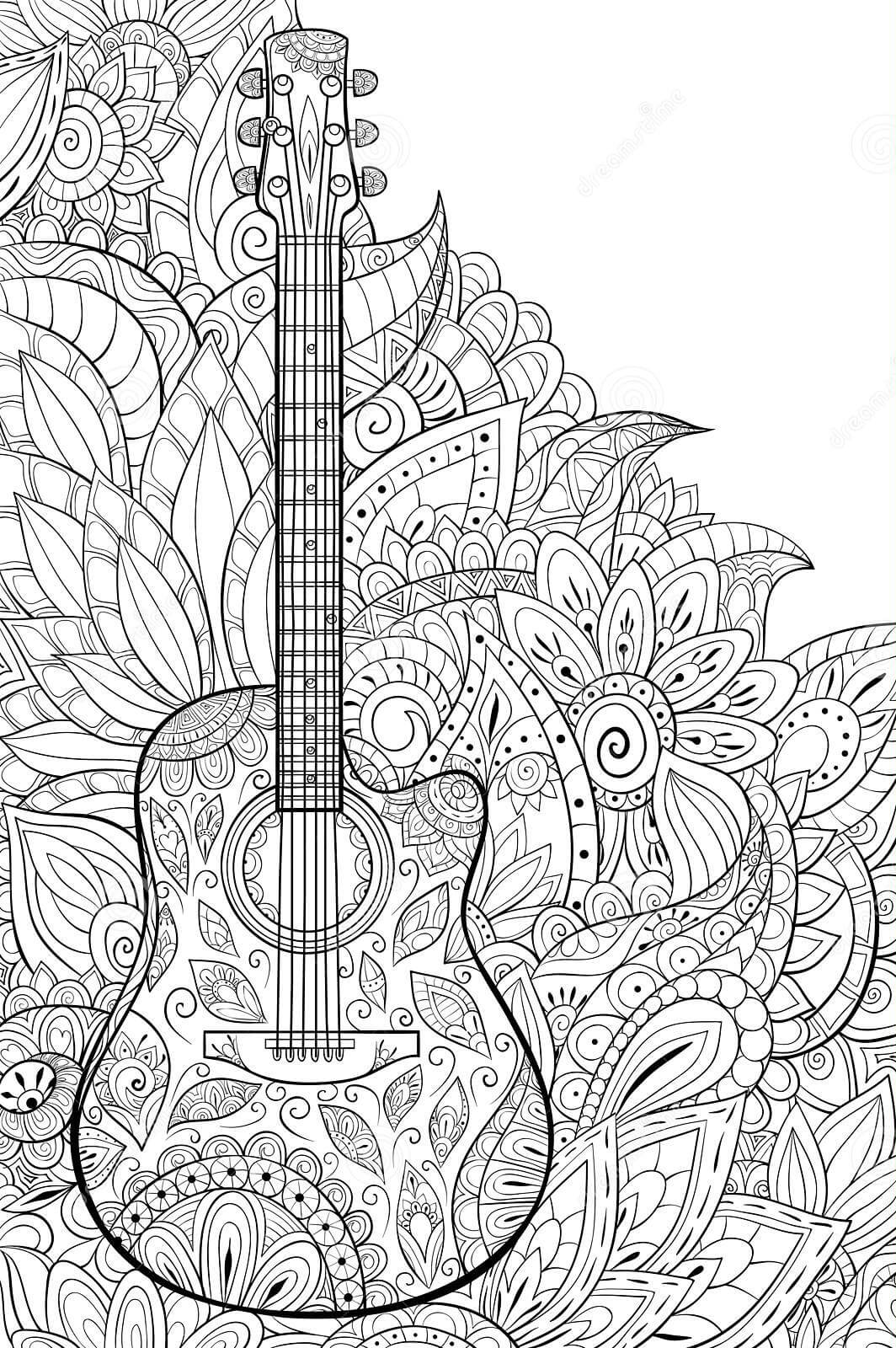 Dibujo de Guitarra Adulta para Colorear
