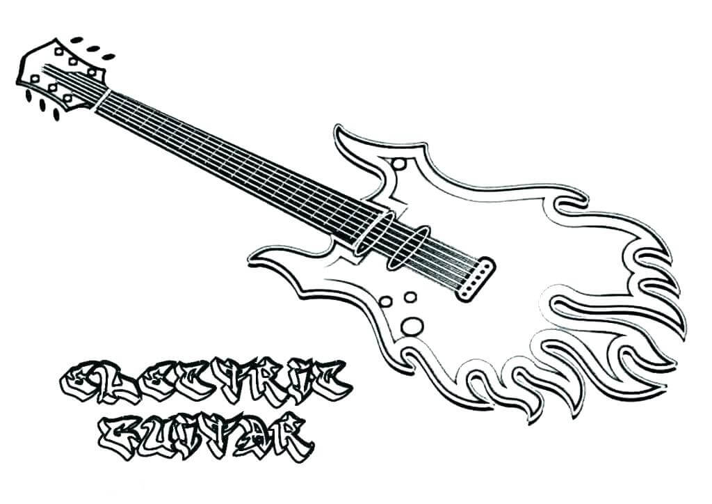 Dibujo de Guitarra eléctrica de Fuego para Colorear