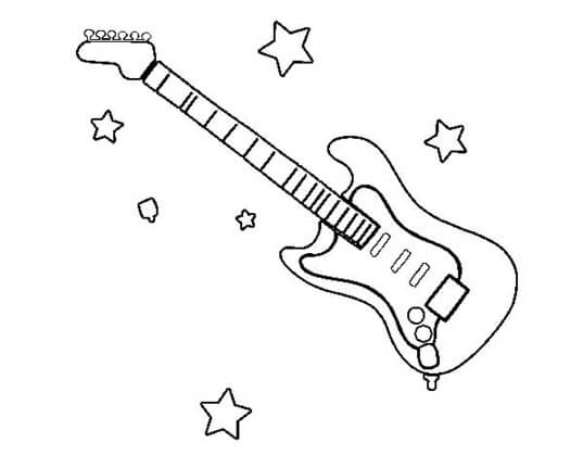 Dibujo de Guitarra eléctrica y Estrella para Colorear
