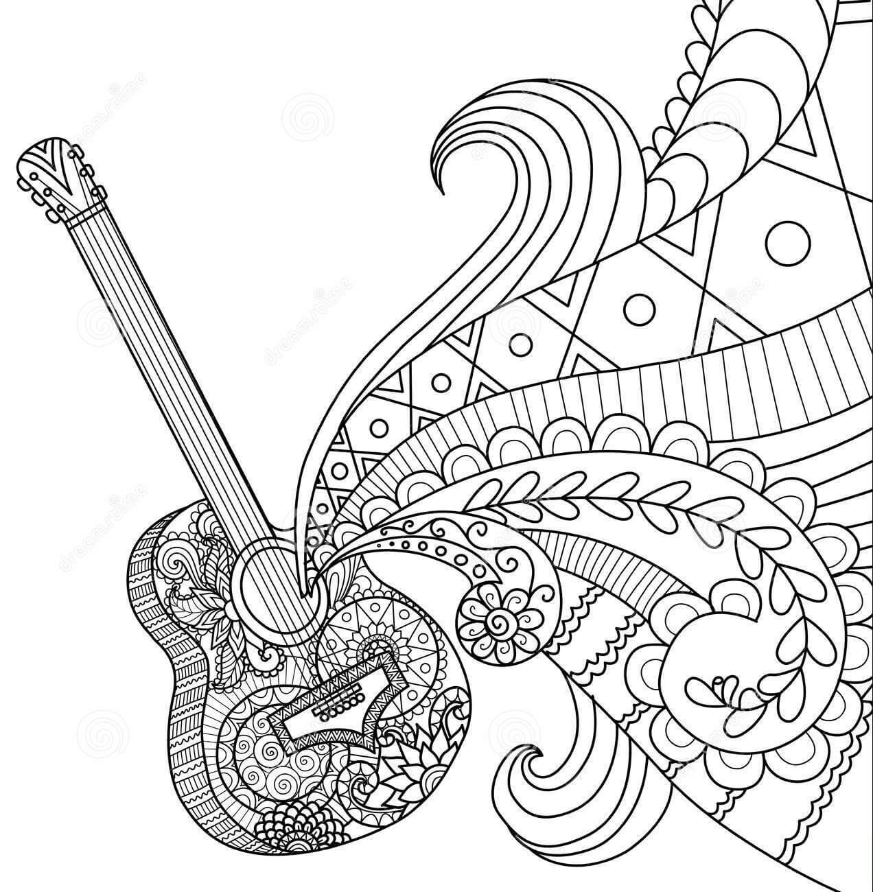 Dibujo de Guitarra Mandala para Colorear