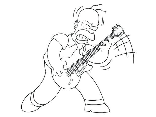 Dibujo de Hommer Tocando la Guitarra 2 para Colorear