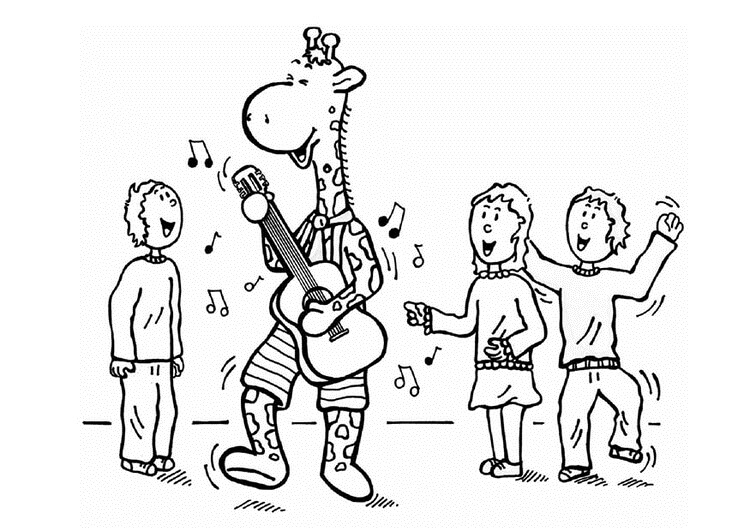 Dibujo de Jirafa Tocando la Guitarra para Colorear