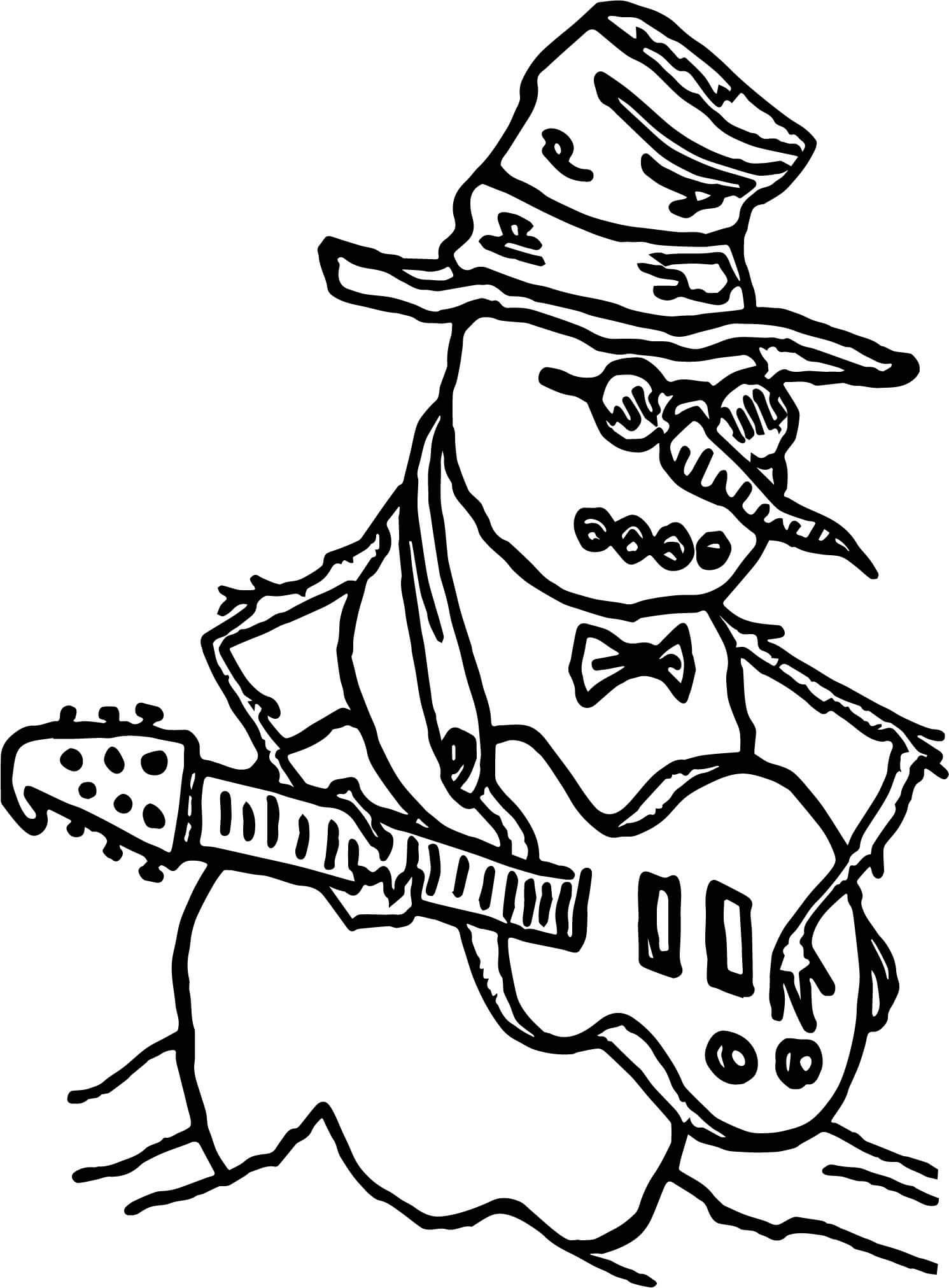 Dibujo de Los muñecos de Nieve Juegan a la Guitarra para Colorear