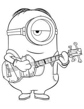 Dibujo de Minion Toca la Guitarra para Colorear