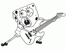 Dibujo de Sponge Bob Esta Tocando la Guitarra para Colorear