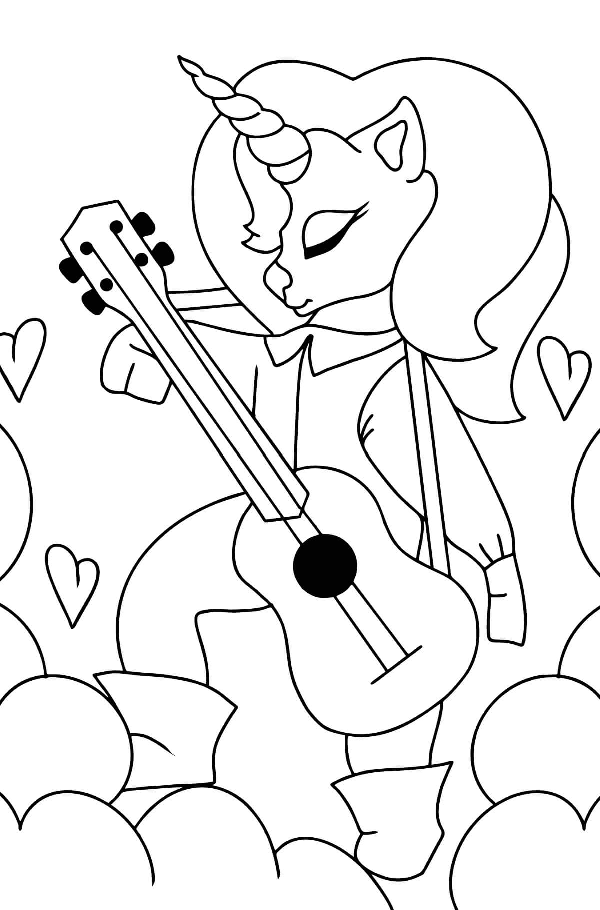 Dibujo de Unicornio Robando Guitarra para Colorear