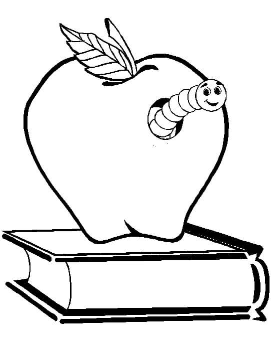 Dibujo de Gusano de Manzana en Libro para Colorear