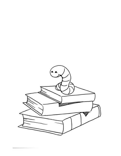 Dibujo de Gusano en Libro para Colorear