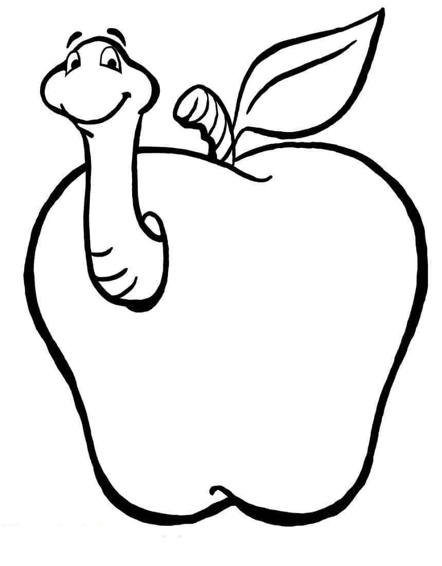 Dibujo de Gusano en una Manzana 1 para Colorear
