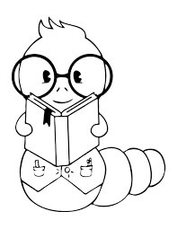Dibujo de Libro de Lectura de Gusano para Colorear