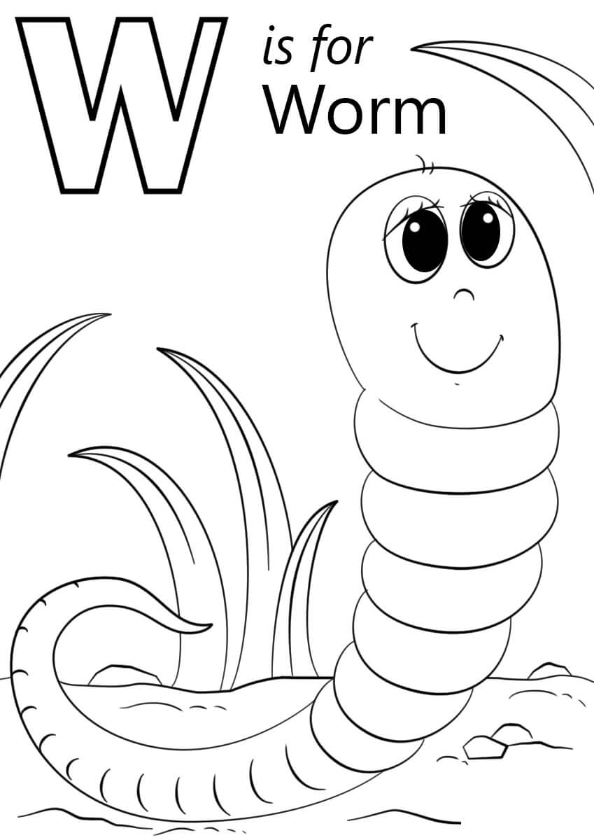 Dibujo de W Es para Gusano para Colorear