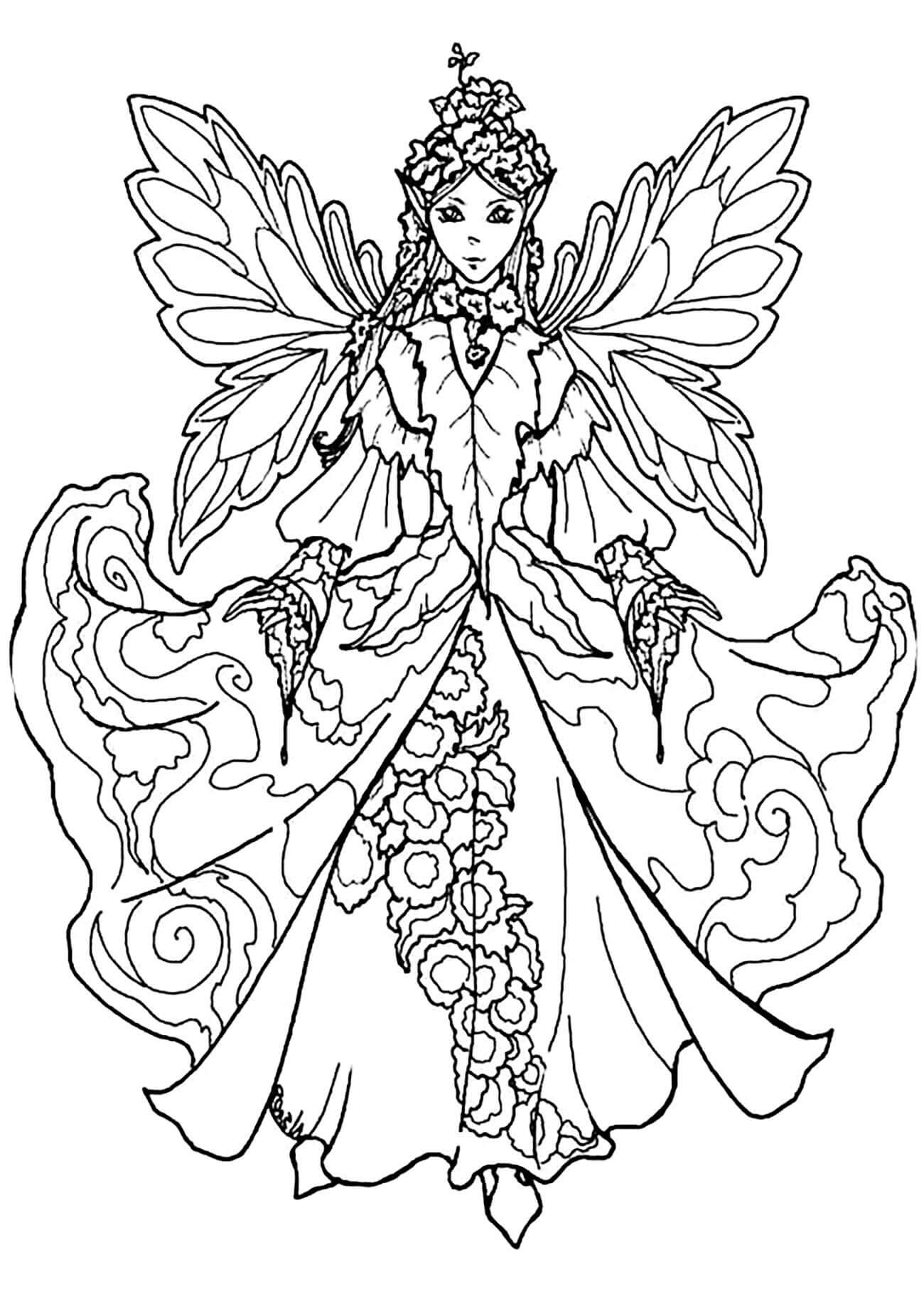 Dibujo de Hada con Impresionante para Colorear