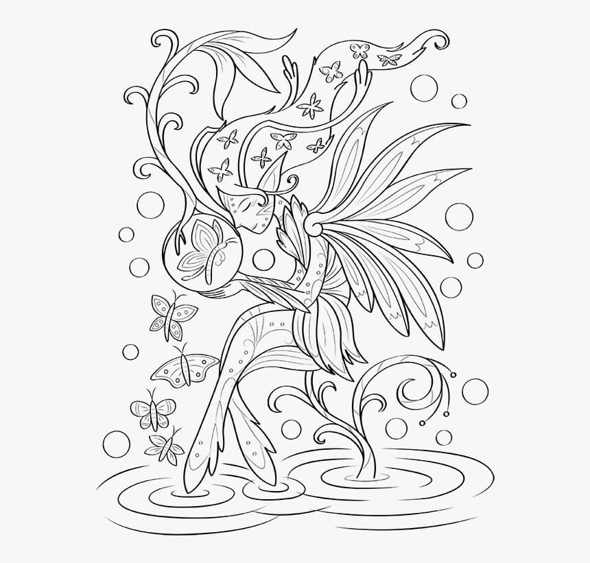 Dibujo de Hada con Mariposas para Colorear