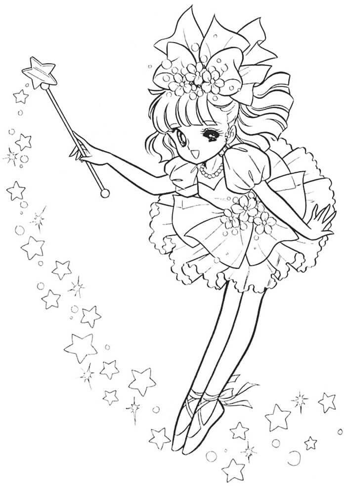 Dibujo de Hada de Anime Sosteniendo una Varita mágica para Colorear