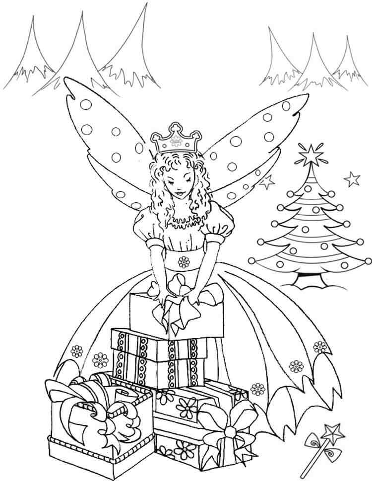 Dibujo de Hada en Navidad para Colorear
