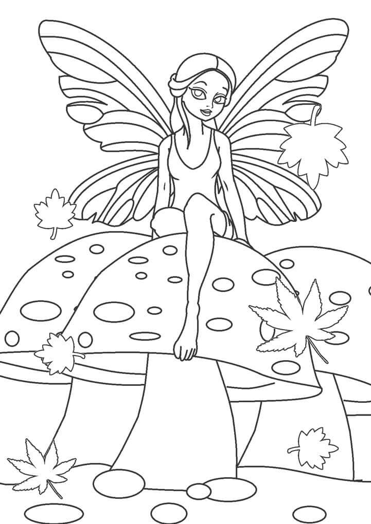 Dibujo de Hada Sentada en Champinon para Colorear