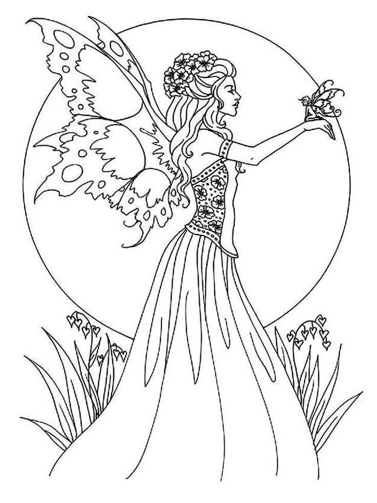 Dibujo de Hada Sosteniendo pequeña Hada para Colorear