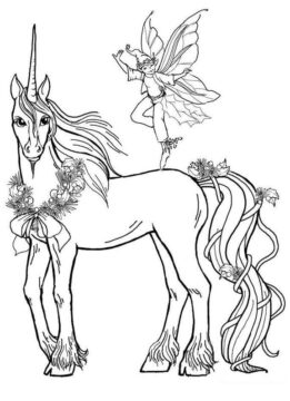 Dibujo de Hada Volando con Unicornio para Colorear
