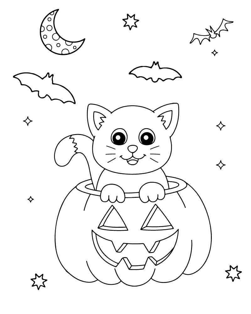 Dibujo de Adorable Halloween Cat Coloring Page 01 para Colorear