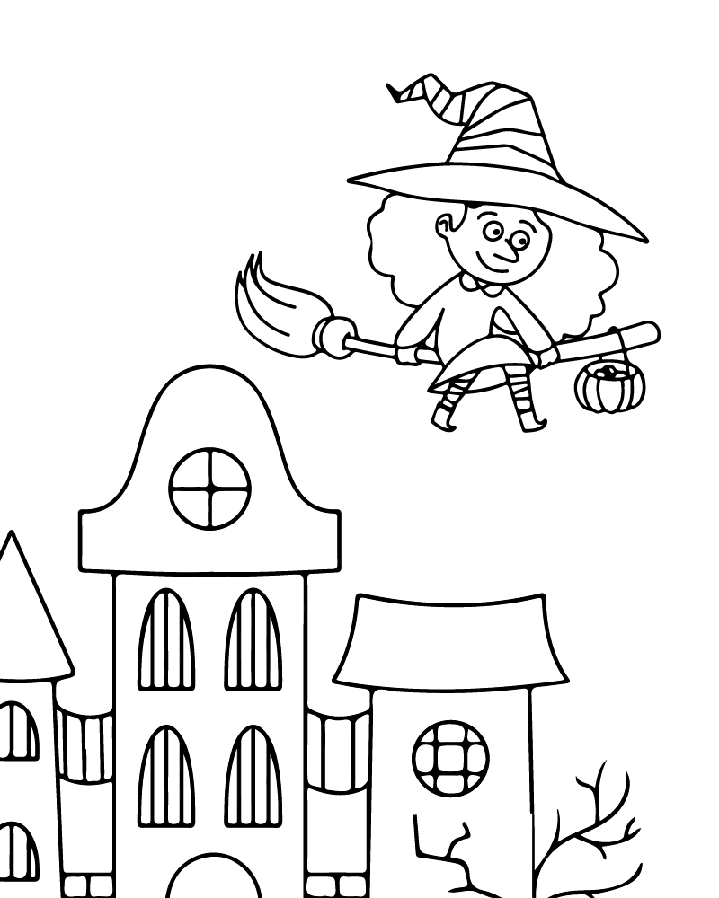 Dibujo de Easy Witch On Broom Halloween Coloring Pages para Colorear