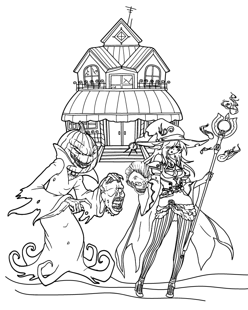 Dibujo de Creepy Halloween Coloring Page For Adults para Colorear