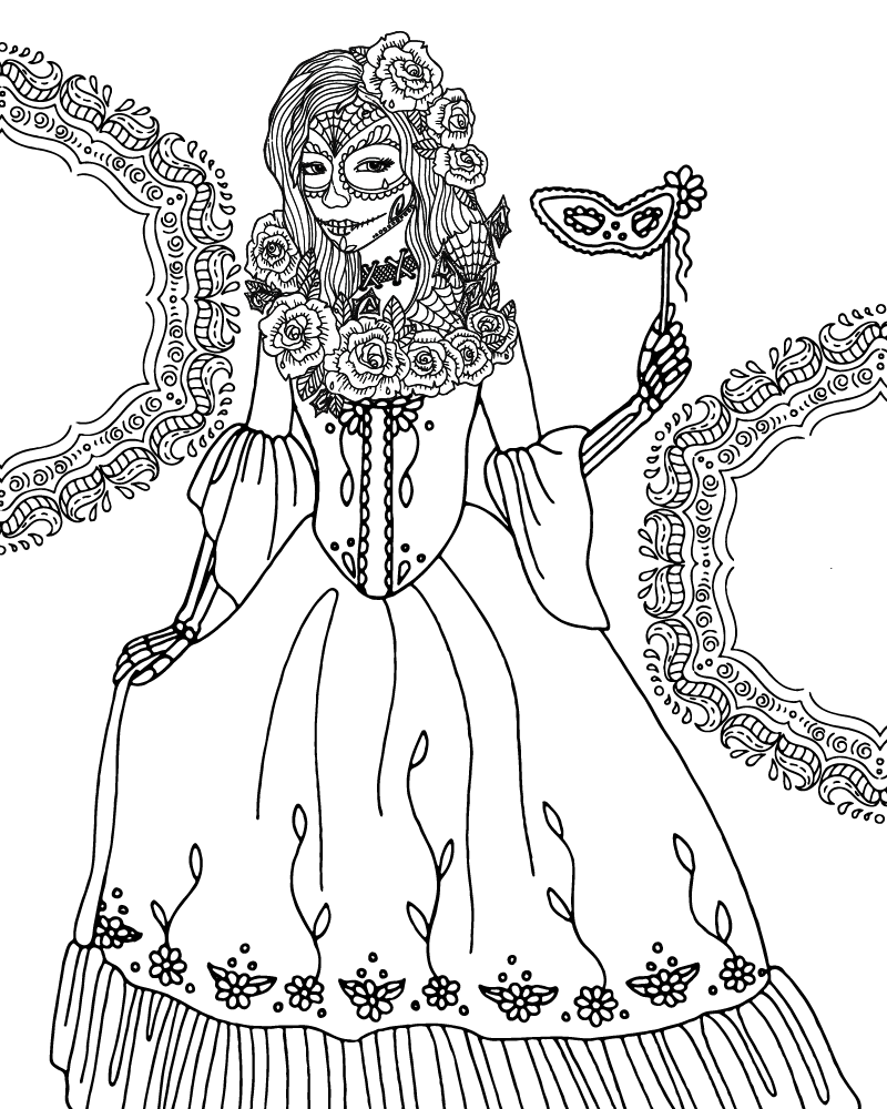 Dibujo de Day Of The Dead Coloring Page For Adults para Colorear