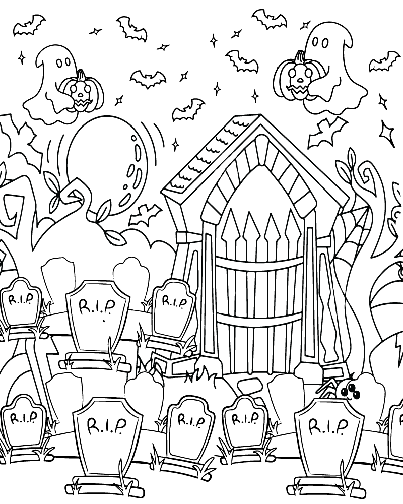 Dibujo de Halloween Cemetery Coloring Page For Adults para Colorear