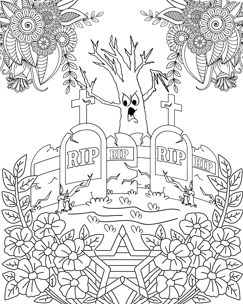Dibujo de Halloween Tombstone Coloring Page For Adults para Colorear