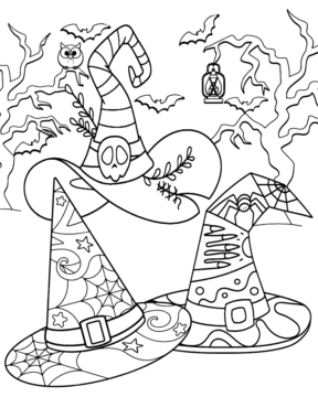 Dibujo de Halloween Witch Hat Coloring Page For Adults para Colorear