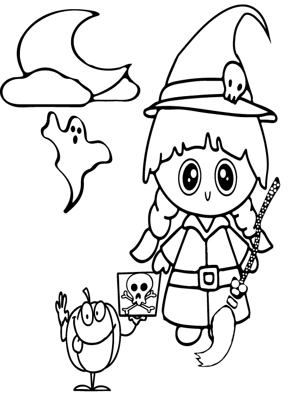 Dibujo de Bruja Halloween Preescolar página para Colorear