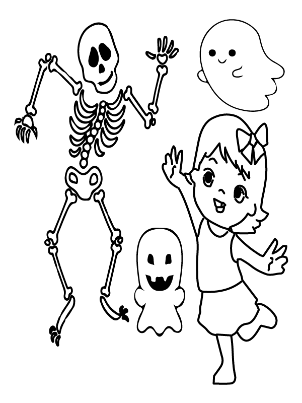 Dibujo de Esqueleto Halloween Preescolar página para Colorear