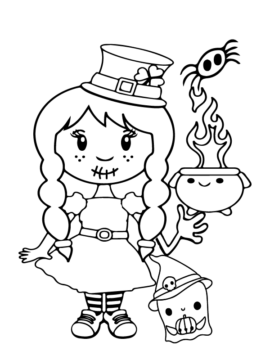 Dibujo de Niña Aterradora Halloween Preescolar página para Colorear
