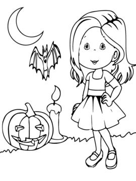Dibujo de Niña Halloween Preescolar página para Colorear