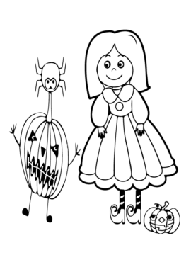 Dibujo de Niña Peculiar Halloween Preescolar página para Colorear