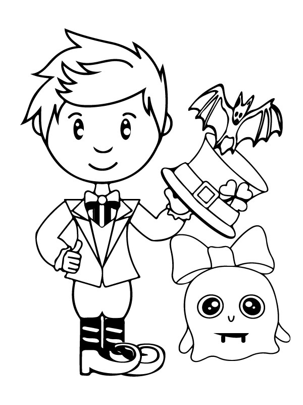 Dibujo de Niño Mago Halloween Preescolar página para Colorear