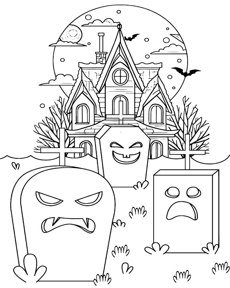 Dibujo de Creepy Graveyard Coloring Page 1 para Colorear