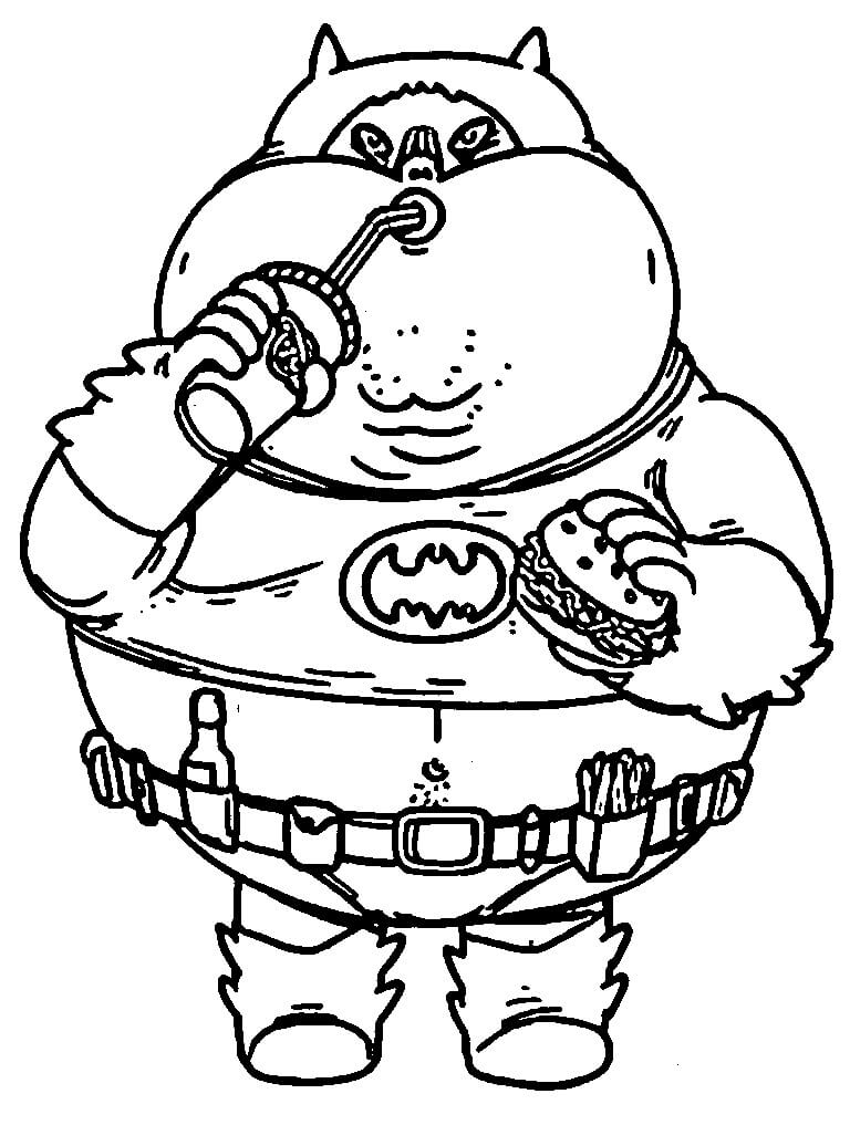 Dibujo de Batman Gordo Comiendo Hamburguesa para Colorear