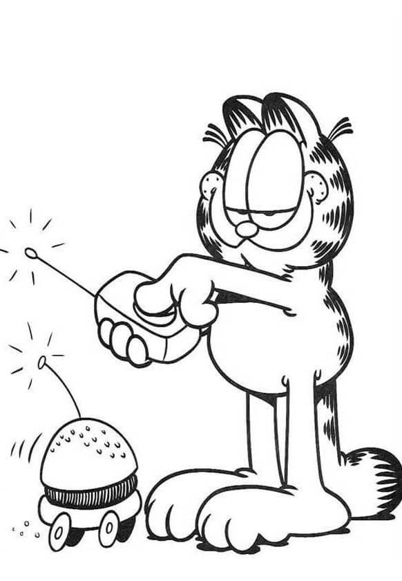 Dibujo de Garfield Conduce una Hamburguesa para Colorear