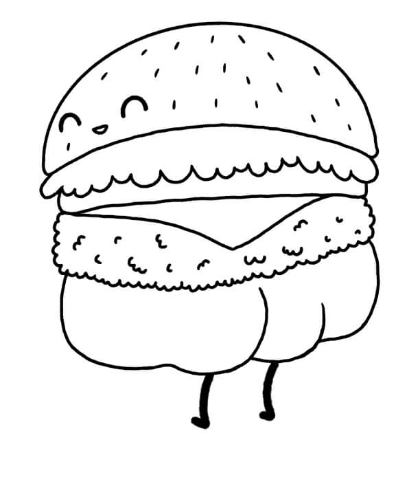 Dibujo de Hamburguesa Sonriendo para Colorear