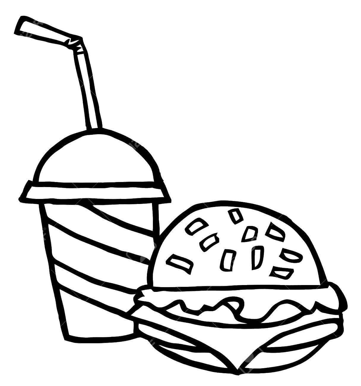 Dibujo de Hamburguesas y Bebidas para Colorear