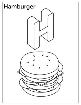 Dibujo de Letra H con Hamburguesa para Colorear