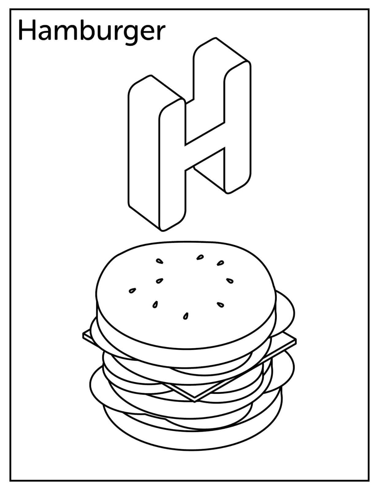 Dibujo de Letra H con Hamburguesa para Colorear