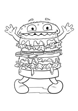 Dibujo de Monstruo Tonto de la Hamburguesa para Colorear