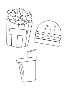 Dibujo de Palomitas Hamburguesa y Coca Cola para Colorear