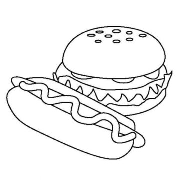 Dibujo de Perrito Caliente y Hamburguesa para Colorear